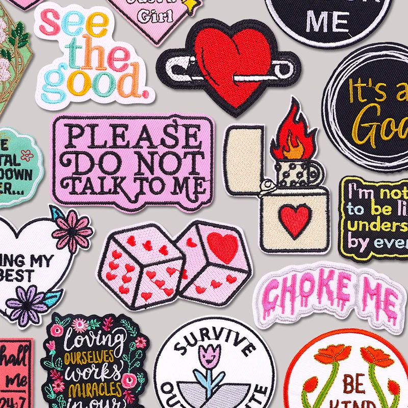 Parches termoadhesivos bordados con letras y dibujos para coser