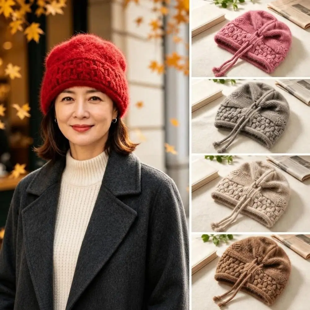 Fashion Adjustable Drawstring Knitted Hat Windproof Cold Proof Beanie Hat Pullover Hat Winter
