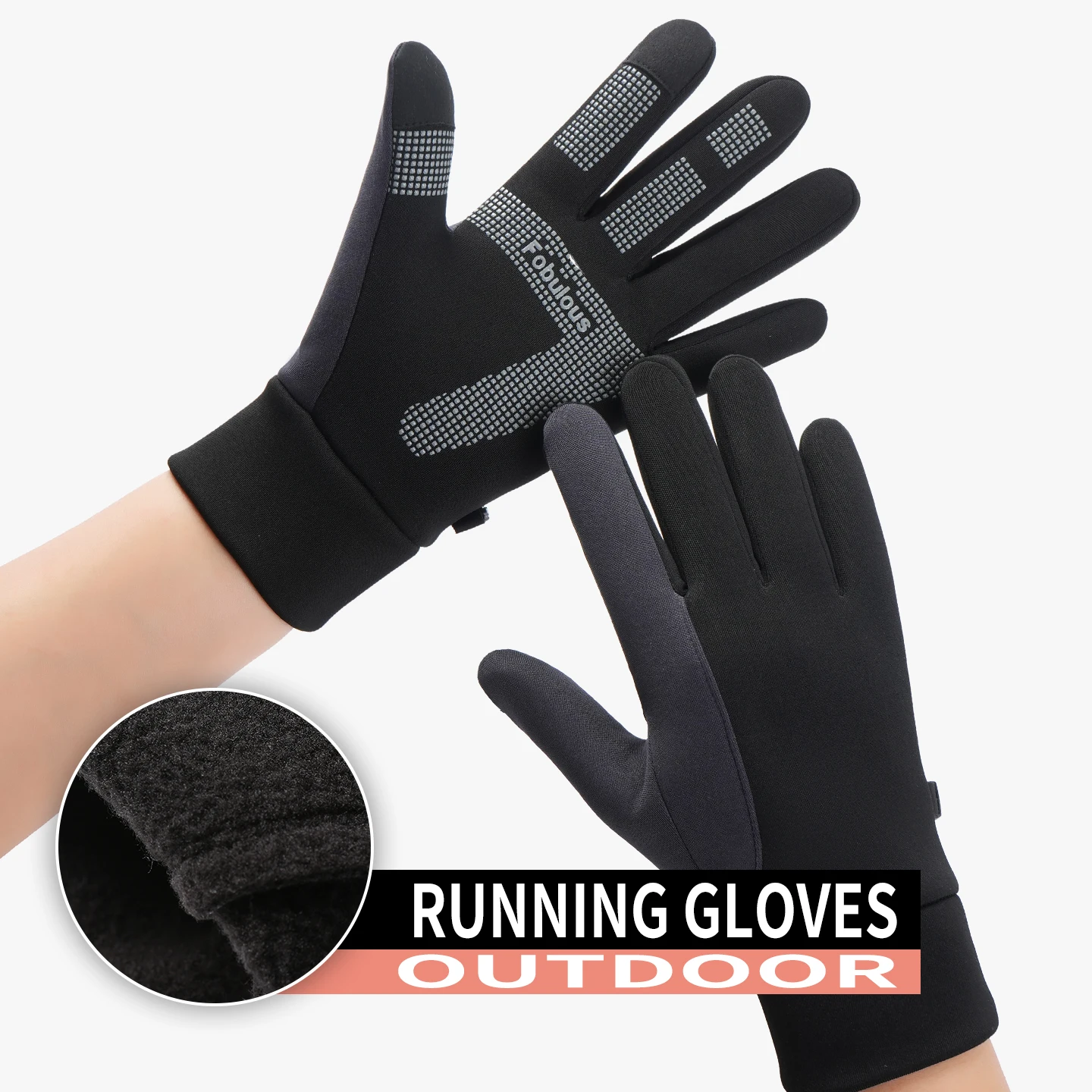 Men Women Outdoor Winter Gloves 2-Finger Touchscreen TPU Water Resistant Fleece Lined Anti-slip Buckle Warm Gloves for Cycling H