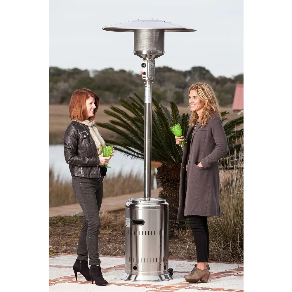 Patio Heater With Wheels 50,000 BTU Output Electronic Ignition System Portable Outdoor Propane Heater -Unpainted Stainless Steel