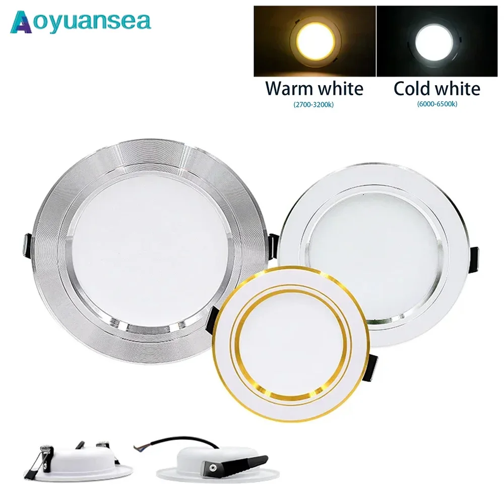 Aoyuansea LED Downlight 12V 24V 110V 220V Spot Three Colors 5W 9W 12W 15W 18W Recessed In LED Ceiling Downlight Lights Cold/Warm