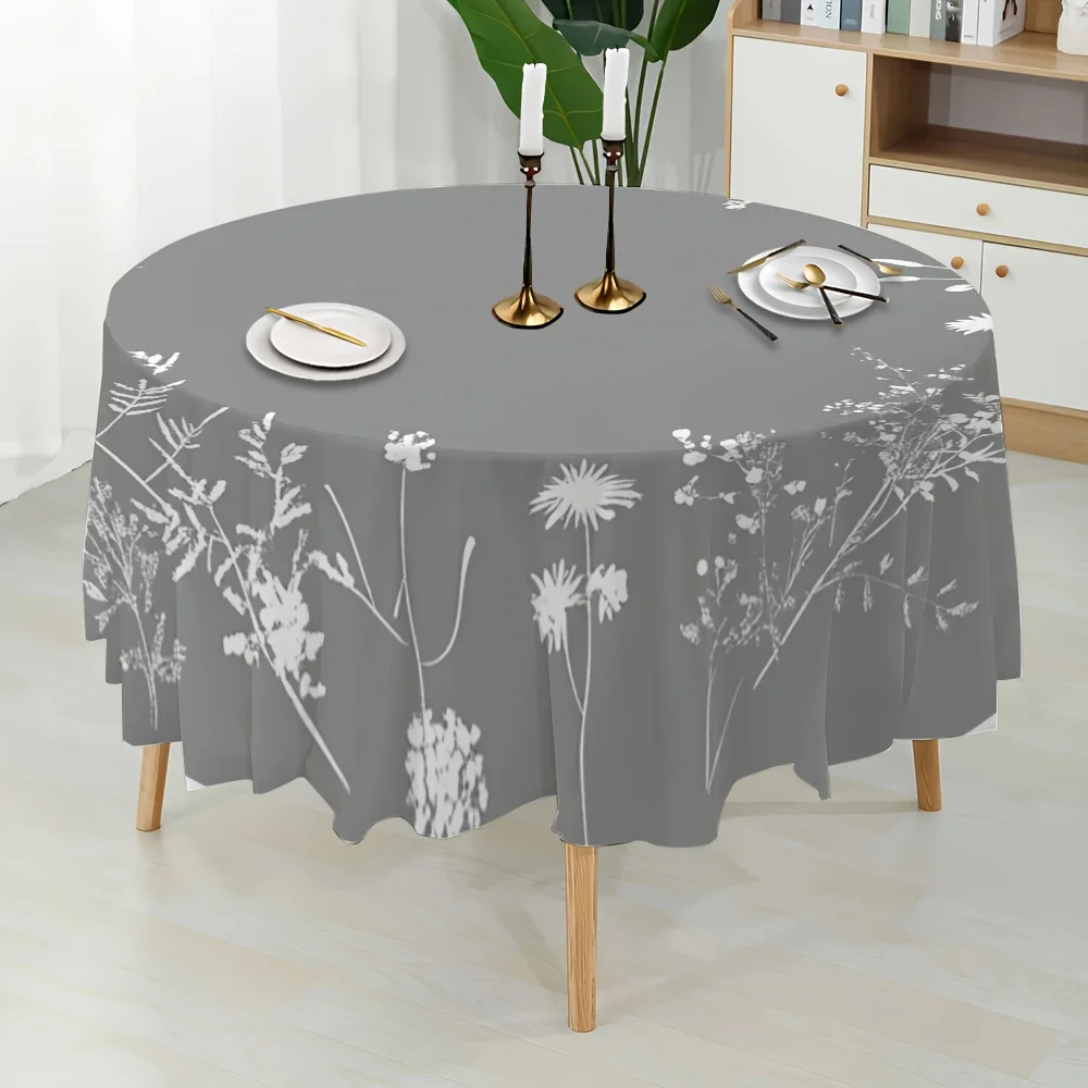 One circular tablecloth with a gray background and floral pattern, designed to enhance the atmosphere of the dining table.