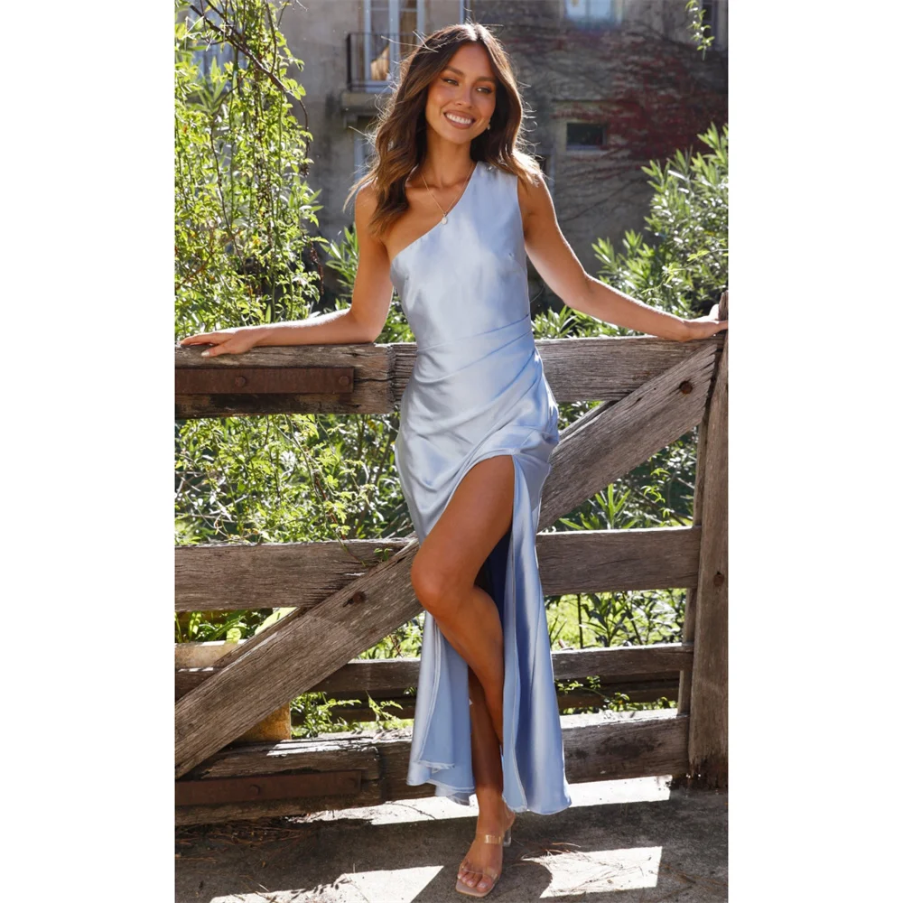 

Kyoto Customize One Shoulder Pleats Bridesmaid Dresses Side High Split robe mariage invité Ankle-Length Wedding Guest Dress 2025