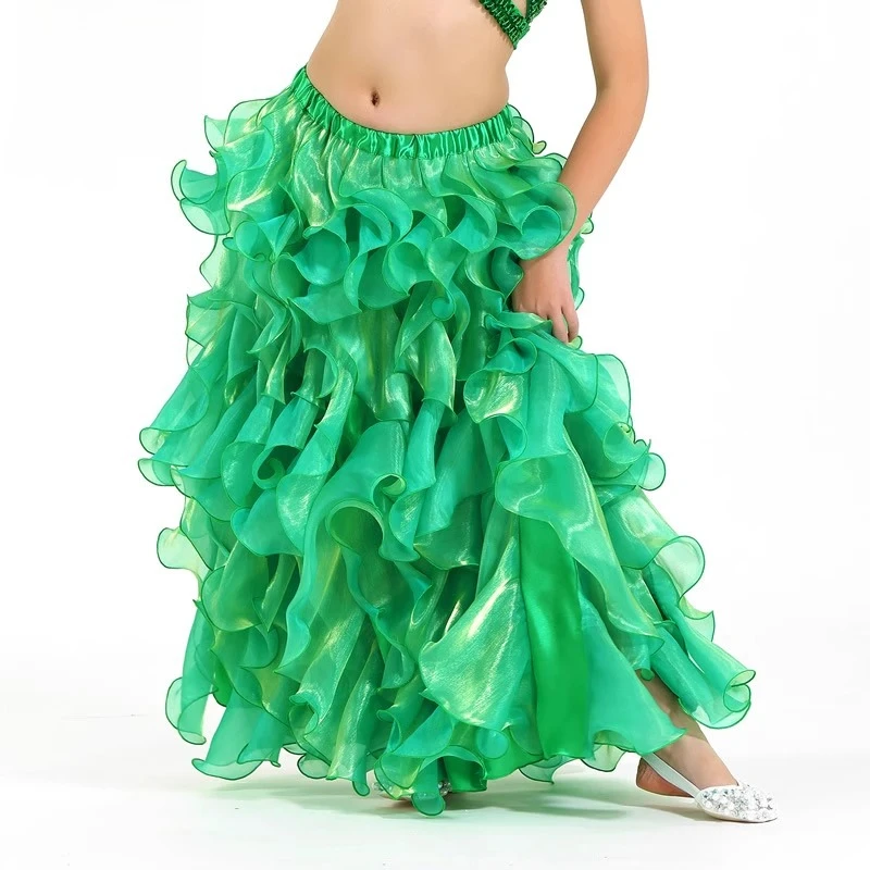Vestido de dança do ventre personalizado, trajes especiais para performance em palco infantil, roupa inferior com fenda e borda enrolada, saia fofa