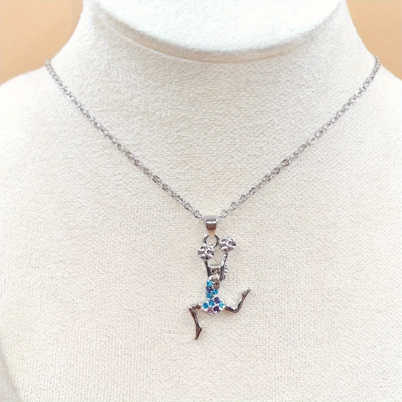 Cute Trendy Cheerleading Dancer Pendant Necklace, Colorful Zircon Necklace, Creative Party Jewelry,For Women Mom Family Friends