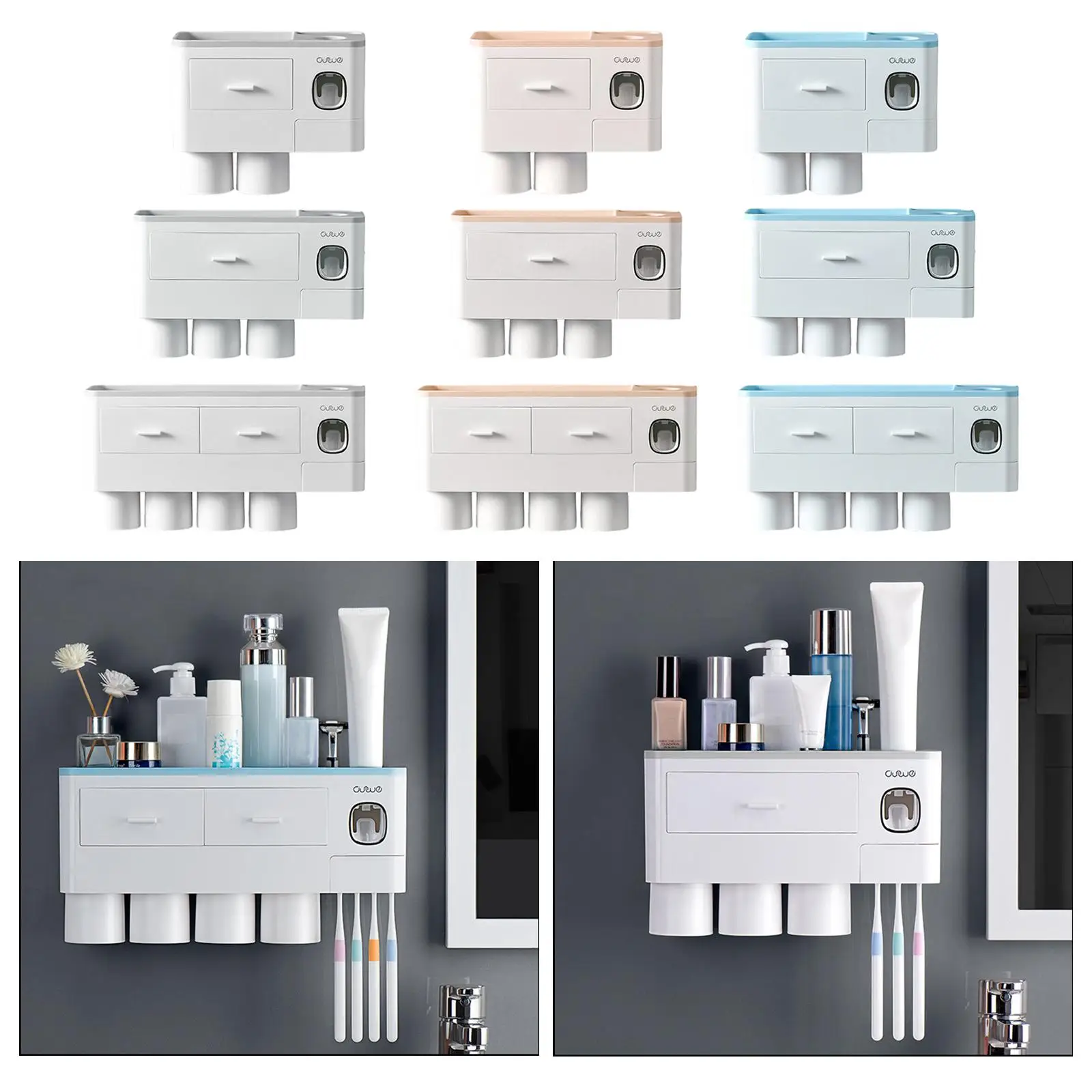 Multifunctional Wall Mounting Toothbrush Holder 2-4 Cups Bathroom Organizer