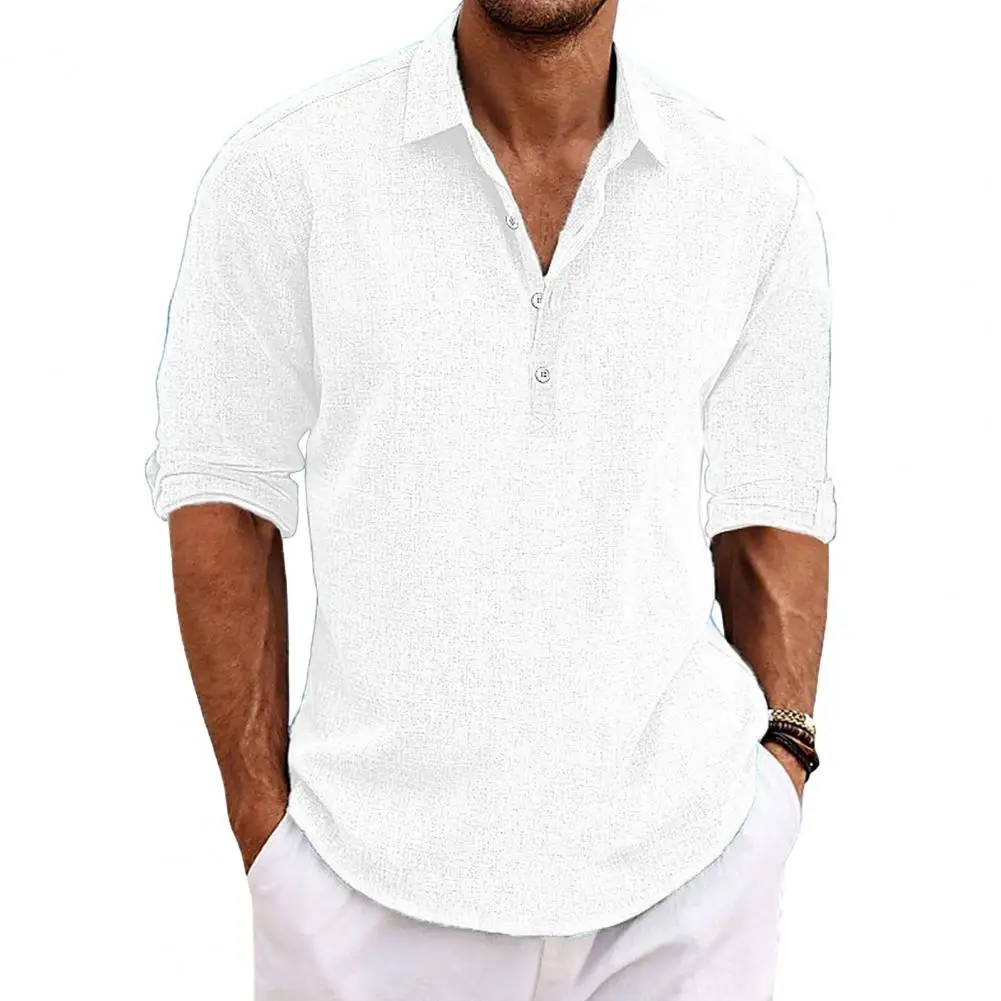 

Solid Color Men Shirt Stylish Men's Summer Shirt with Turn-down Collar Loose Fit Short Sleeve Design Soft Breathable for Men