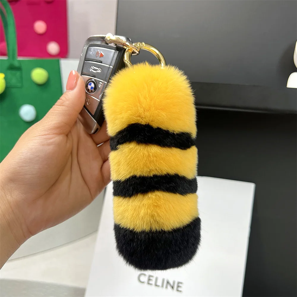 

Cute Naturally Fashion Rabbit Fur Tiger Tail Keychain Fur Tiger Tail Pendant Charm Keyring Pompom Holder Strap Key Chain Gifts