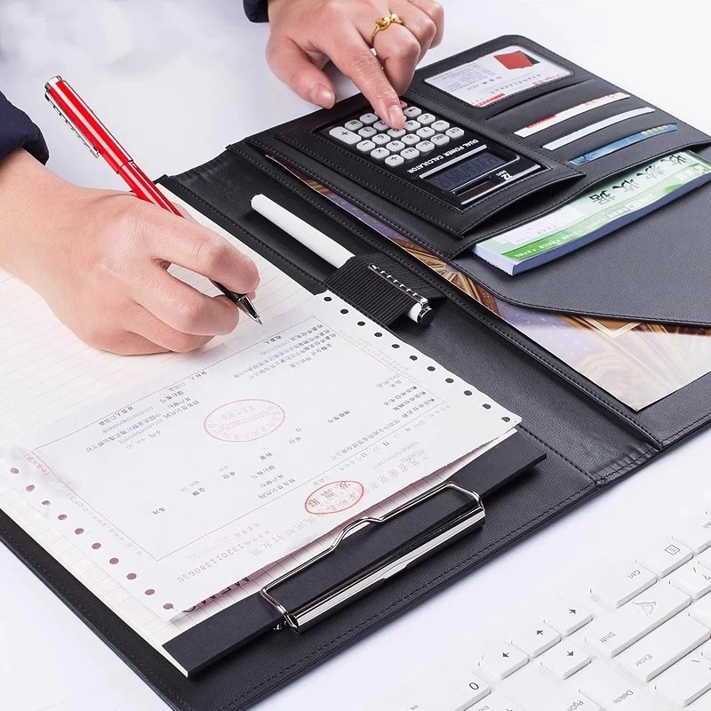 pu-leather-portfolio-a4-folder-12-digit-solar-calculator-padfolio-a4-manager-folder-office-writing-pad-folder-with-calculator