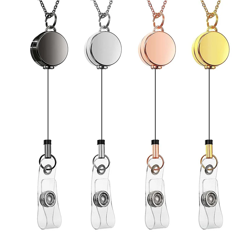 Einziehbare Abzeichen Rolle Lanyard ID-Karten halter Kunststoff kette Halsketten Schlüssel bund Clip für Frauen Männer Mitarbeiter Großhandel – Detail 6