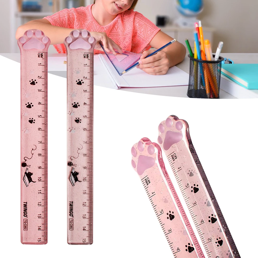 15cm Cute Cat Paw Plastic Ruler Three-Dimensional Bookmarks Ruler Gift For Birthday Christmas