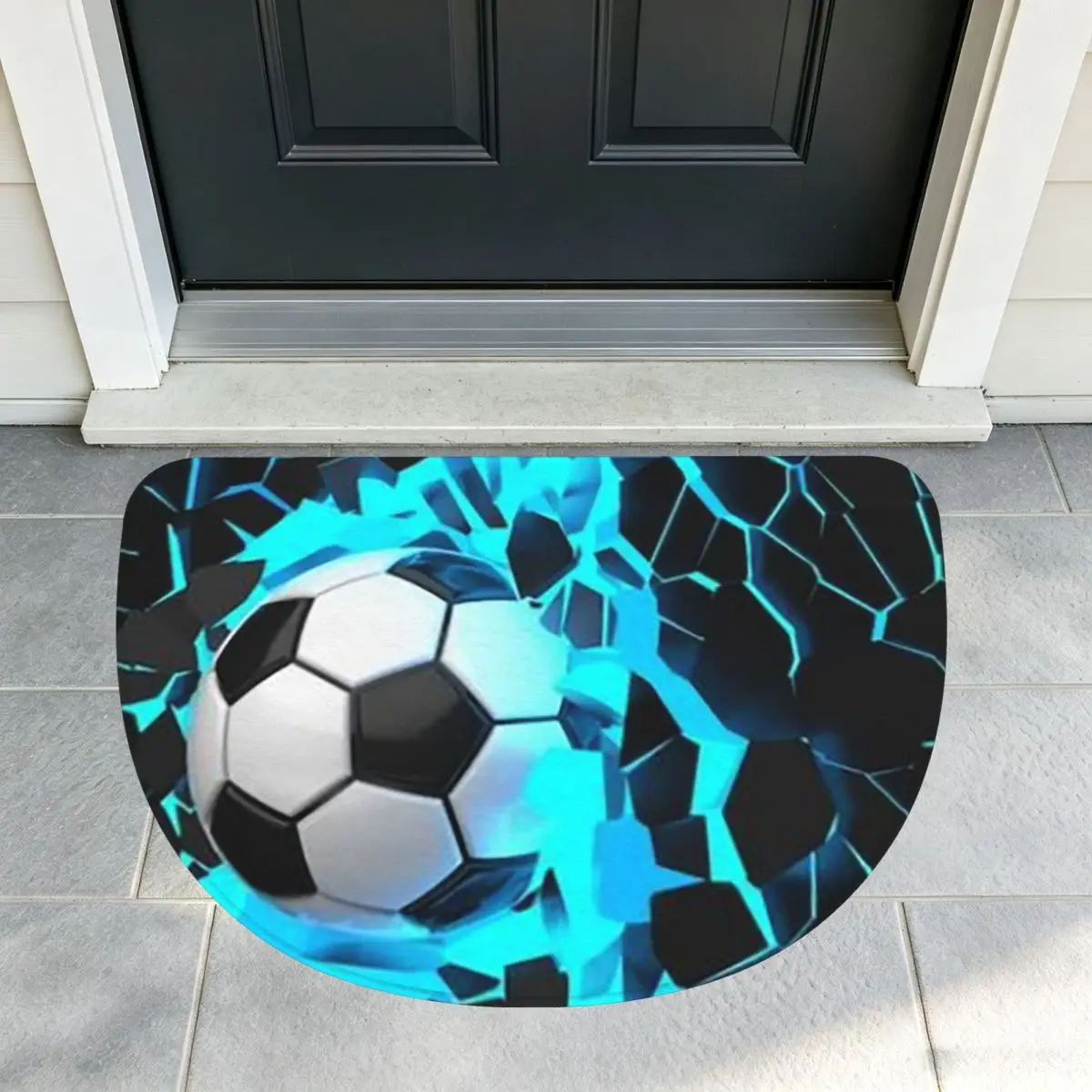 Football Soccer Soft Flannel Half Round Doormat Non Slip Bathroom Mat Absorbent Floor Carpet for Laundry Room Bathroom