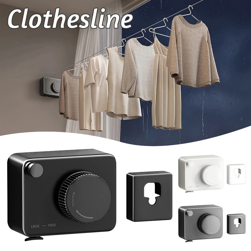 Wall Hanging Household Wire Telescopic Clothesline Rust-Proof Anti-Sagging Laundry Line for Indoor Outdoor Clothes Drying Rack