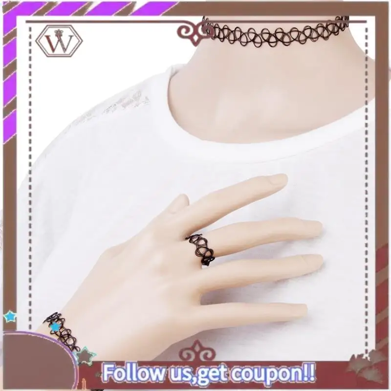 (New)-5X Vintage Boho Tattoo Choker Elastic Stretch Necklace Ring Bracelet Set Retro Henna