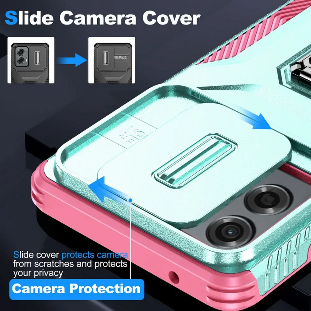 Para Motorola G Stylus 5G 2024 Funda de anillo armadura Cámara Slide 360 protege la contraportada Moto G Play G Power Pure Edge Funda de parachoques
