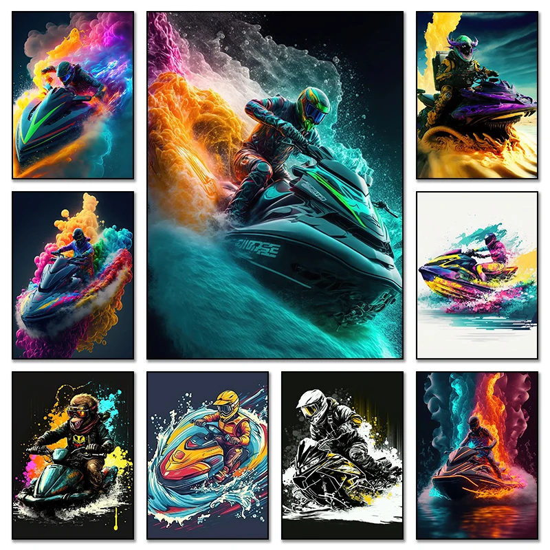 Modern Water Sports Jetski Sea Waves Landscape Art Poster Canvas Paintings Wall Prints HD Pictures for Living Room Home Decor