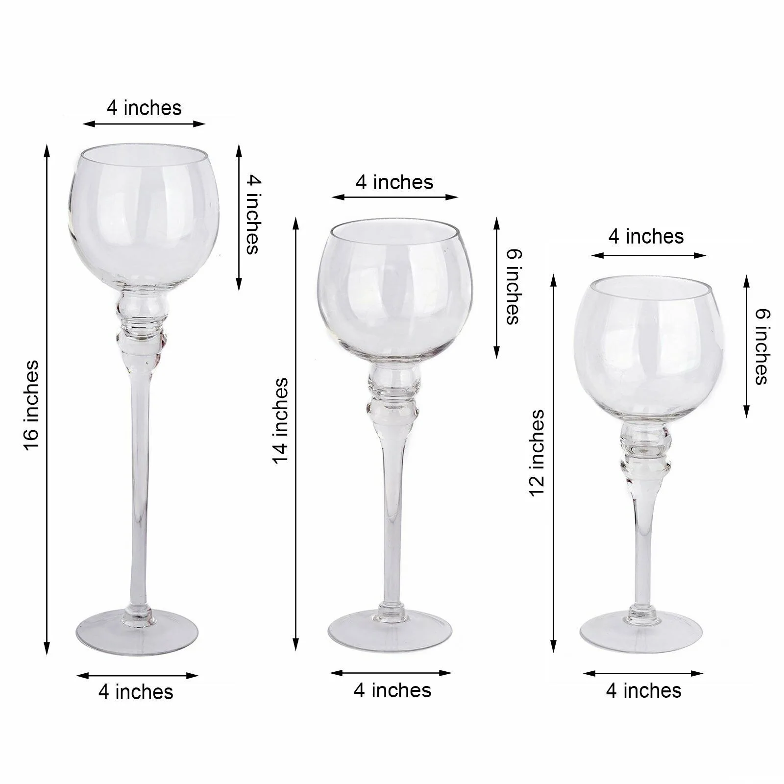 US 3 Clear Glass Tall Stemmed Candle Holders Vases Centerpieces Wedding Party Sale