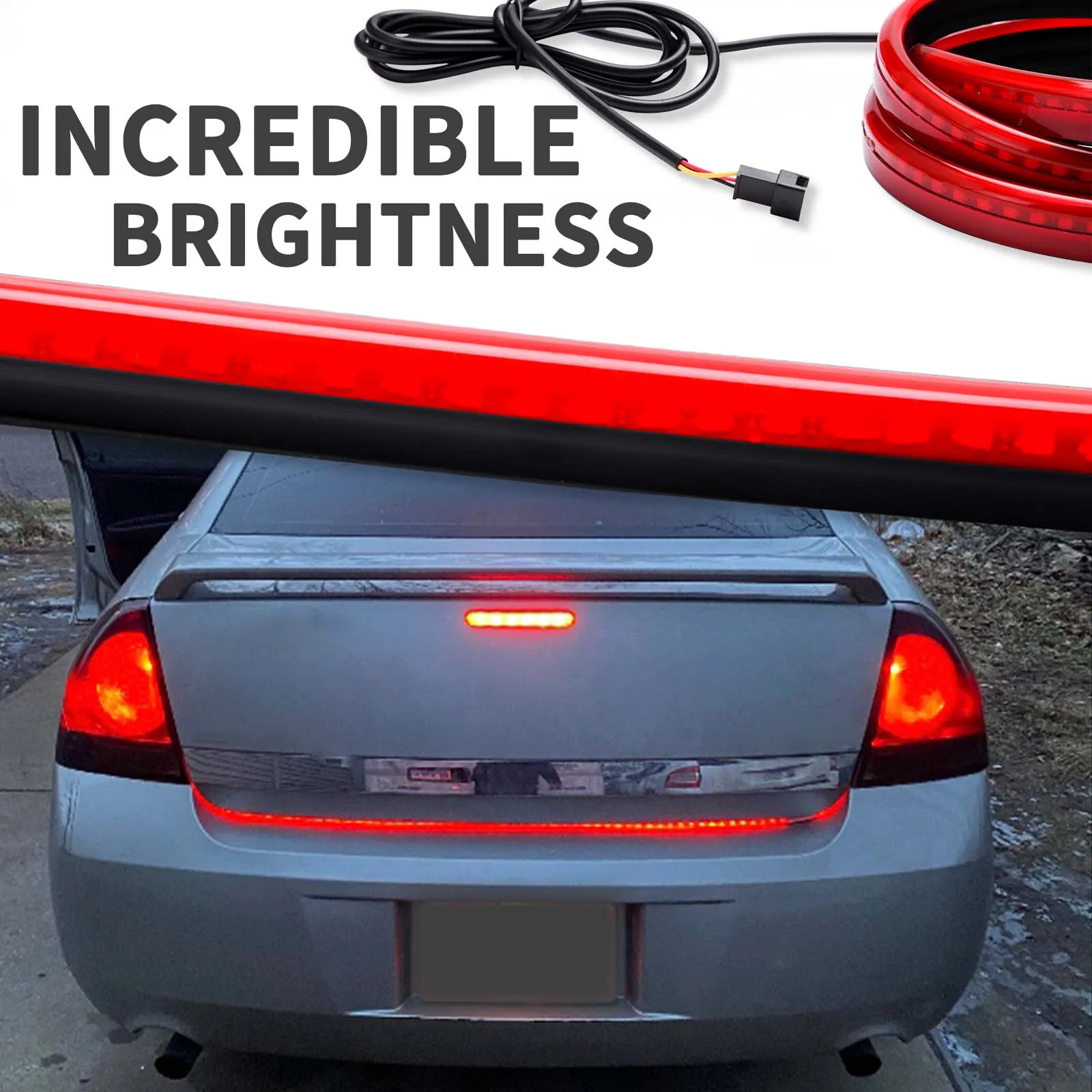 

100cm Car Styling High Rear Additional Stop LED Lights With Turn Signal Running Light Unverisal Auto Brake Flexible Strips