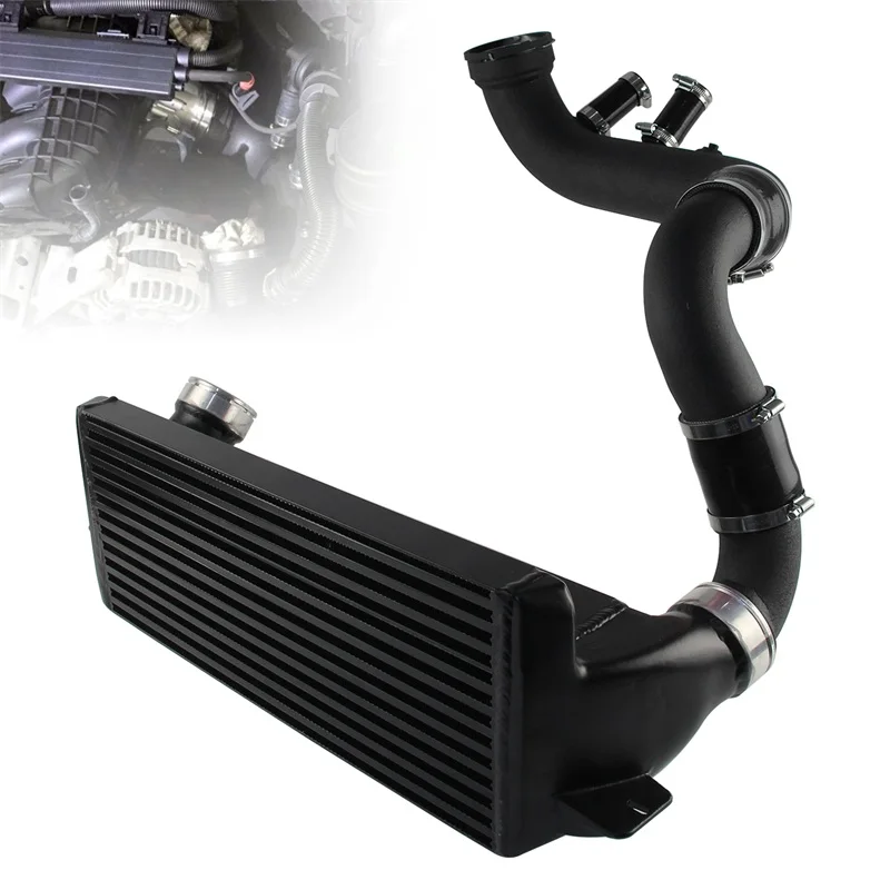 Barra y placa de intercooler de aluminio + tubo de supercarga + kit de mangueras de tubo de sobrealimentación para BMW N54 E8X E9X Serie 1 135i 335i 06-13 Negro/Rojo