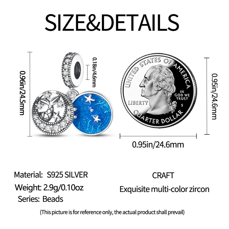 Charms Blue Starfish Moon Sea Star Beads Fit Charms 925 Silver Bracelets for Women Summer Beach  Jewelry Making Diy