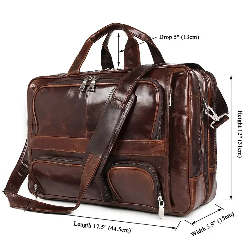 Luxury Men Handbag Men's Genuine Shoulder Male Large Capacity Travel Bag Multi-Functional Real Leather Briefcase