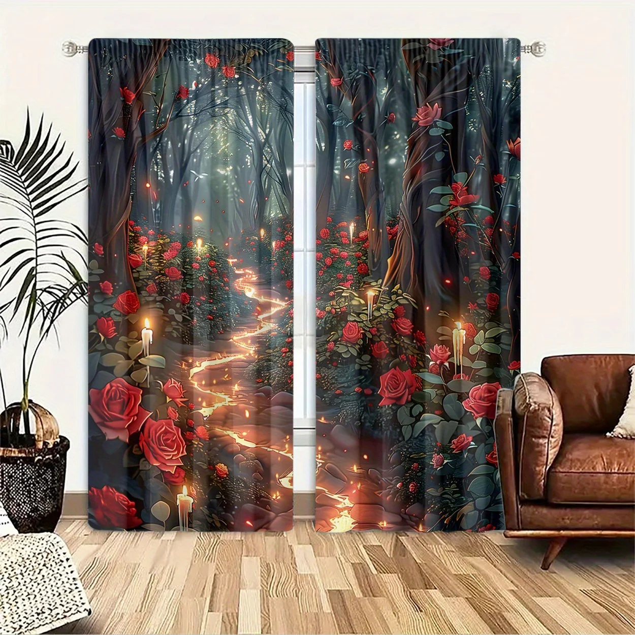 Luxury Romantic Rose Forest Curtains for Home Decoration Living Room Drapes Enchanted Garden Window Treatment Pair