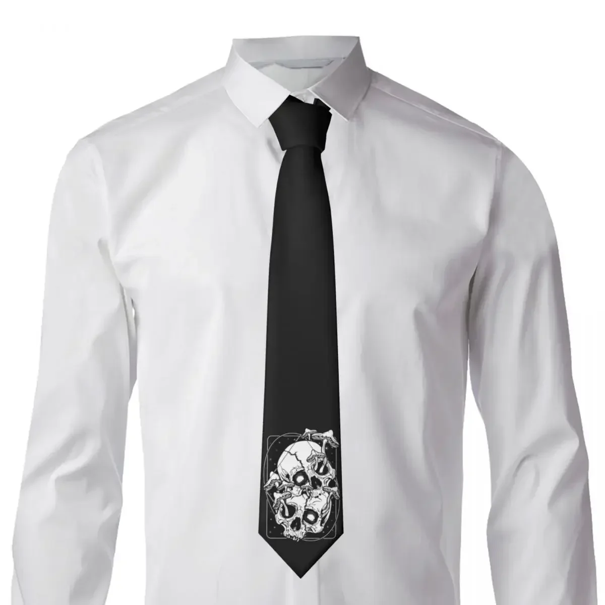 Overgrown Mushrooms Gone Skull Tie Gothic Design Neck Ties Elegant Collar Tie Unisex Adult Business Necktie Accessories