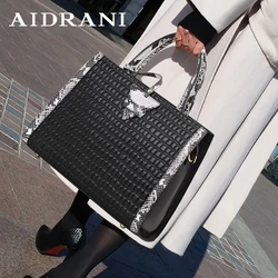 Aidrani Women's genuine leather handbag, large capacity fashionable shoulder bag, stone patterned cowhide bag
