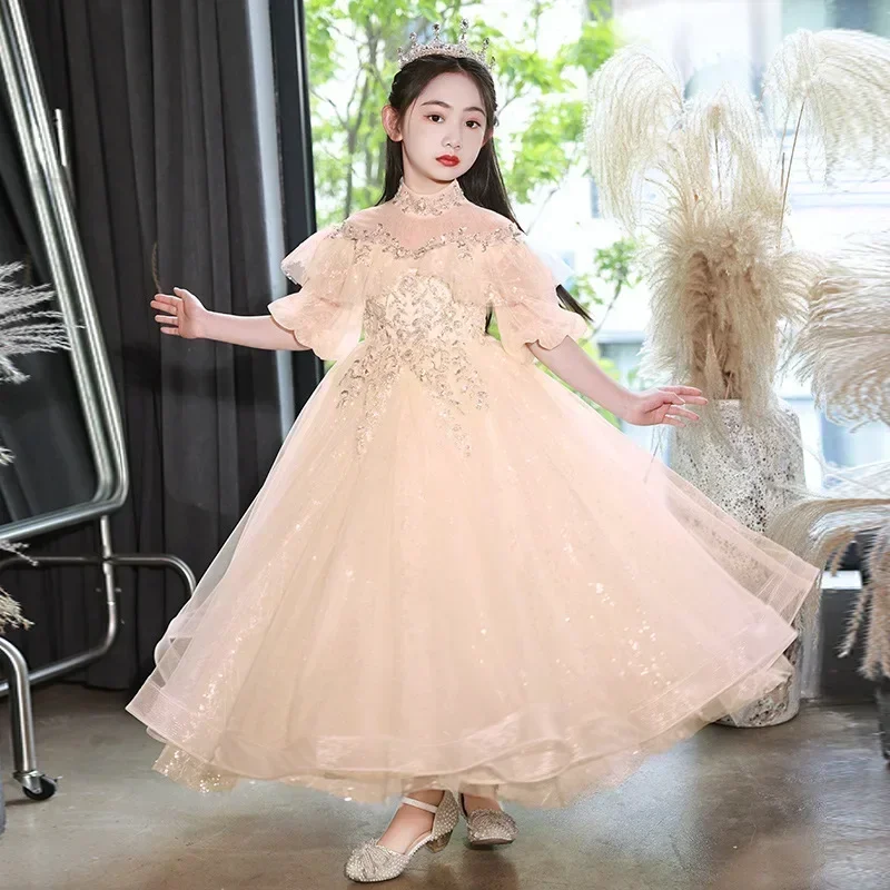 Piano performance dress for girls children's princess summer flower girl wedding little girl host performance dress