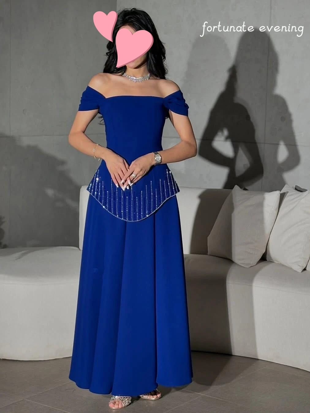 

Fortunate Evening Elegant Vintage Sweet Sexy Royal Blue Beads Boat Neck Customize Formal Occasion Prom Dress Evening Party Gowns