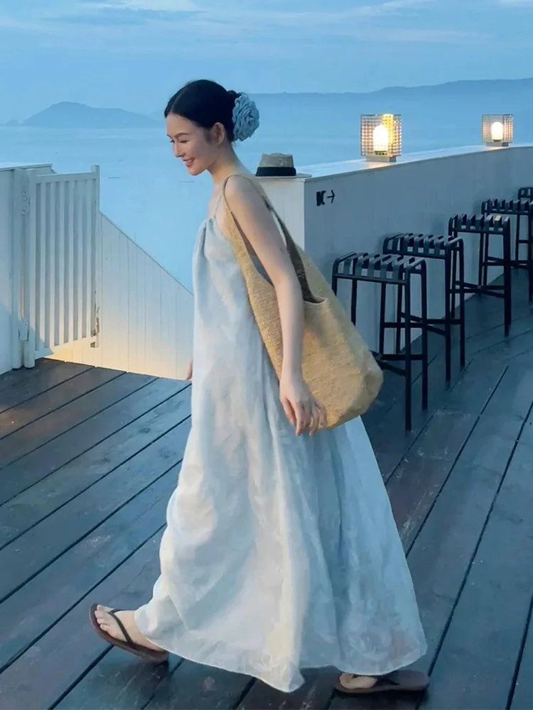 Sanya Bal Strap Dr Feminino Verão Ele Solto Praia Vaion Praia Saia Longa Casual Sle Saia A-Line Poliéster F...