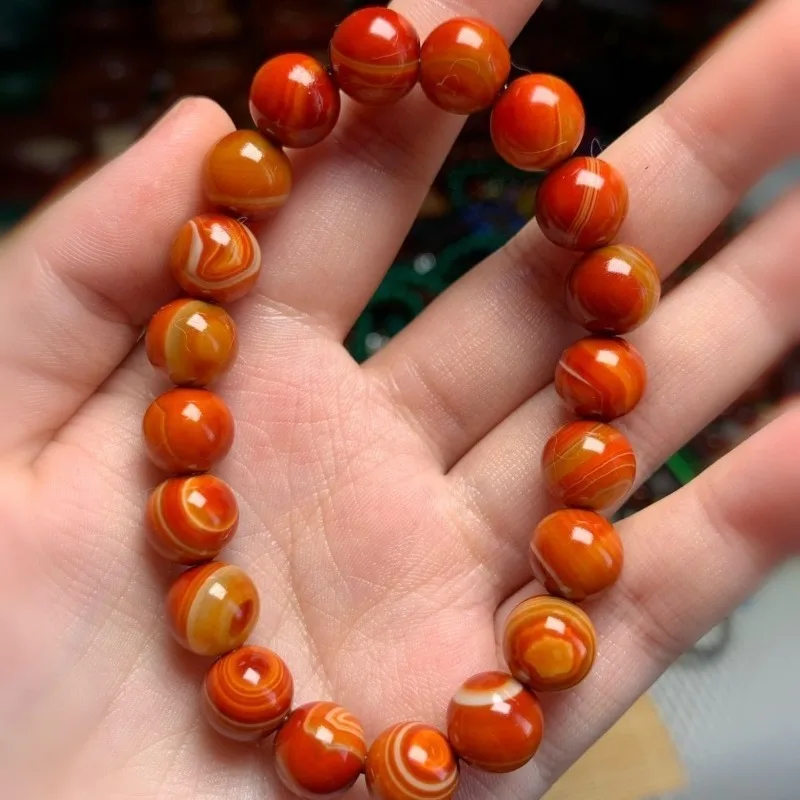 Natural Warring States Red Agate Round Bead Single Ring Bracelet