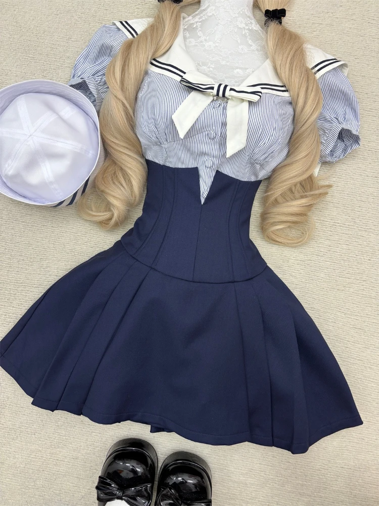 

Summer Sweet Kawaii Elegant 2 Piece Sets Women Y2k Preppy Style Retro Mini Skirt Suit Female Slim Chic Korean Popular Clothes