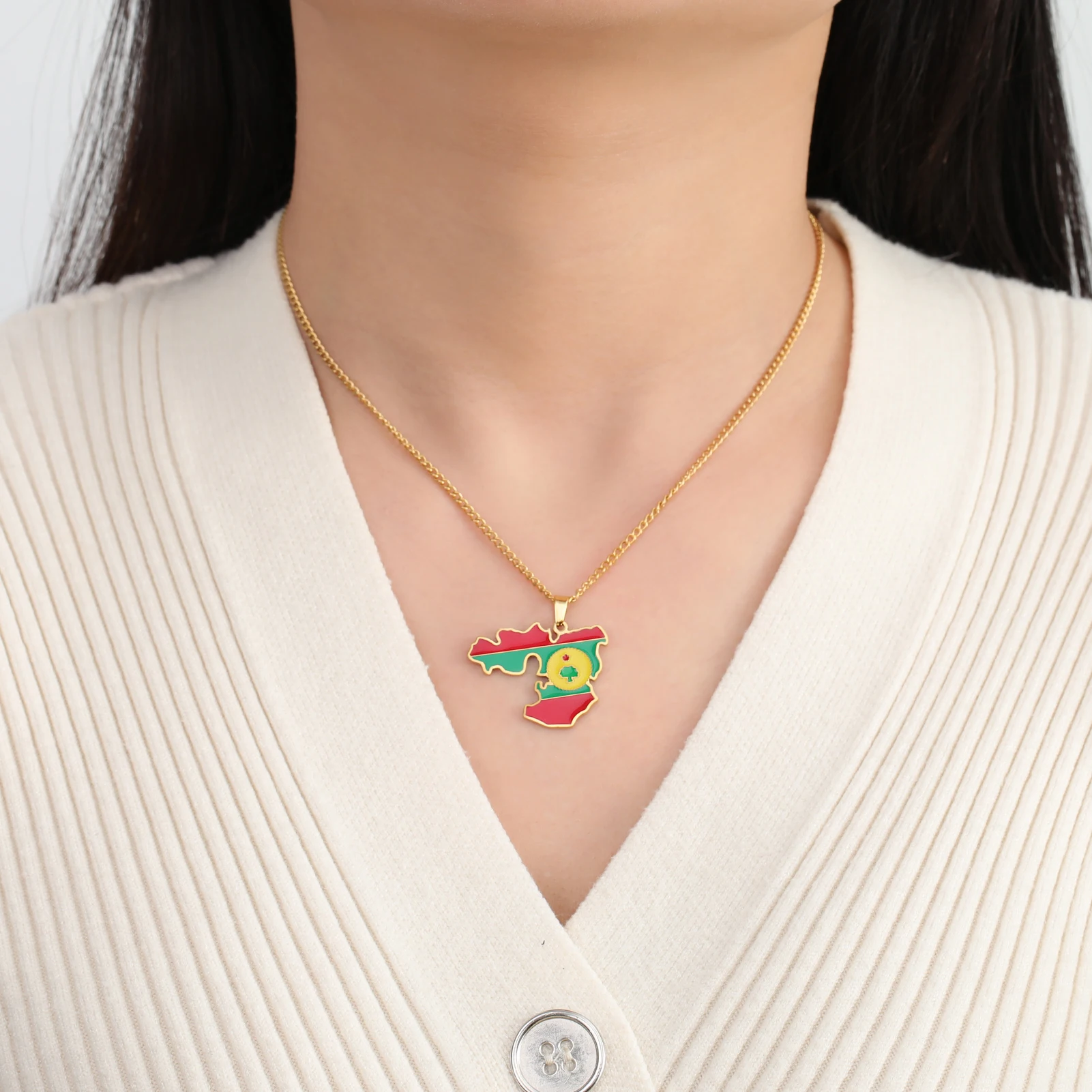 Amaxer Trendy Personalized Oromia Map & Flag Continent Outline Necklaces Charm Fashion Ethnic Choker Jewelry image 5