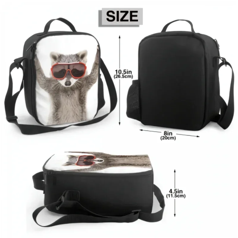 Portrait Of A Funny Raccoon In Sunglasses Insulating Thermal Lunch Bags for Kids Boys Girls Washable Tote Lunch Container