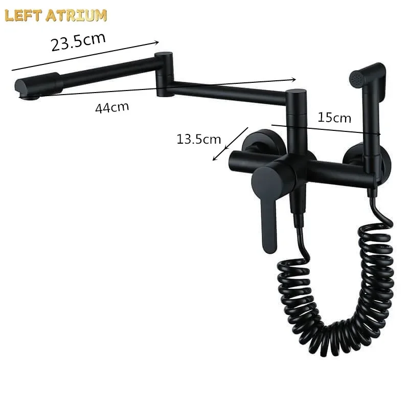 Fodable Kitchen Faucets Solid Brass Kitchen Sink Mixer Tap Hot & Cold Wall Mounted With Spray Gun Rotating Sink Mixer