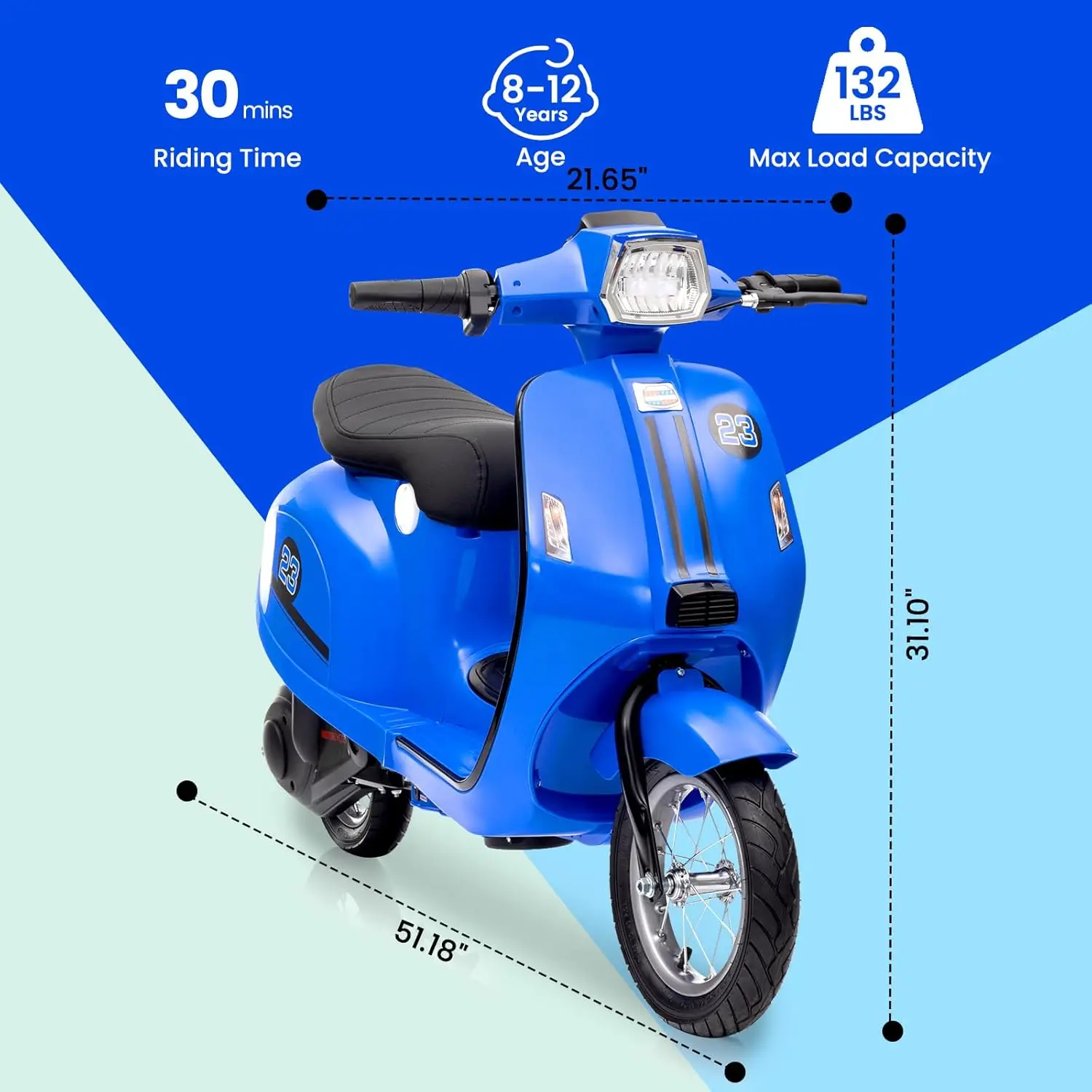 Electric Moped Scooter for Children Birthday Gift 24V 350W Kids Ride on Toys Motorcycle Max Up to 14MPH Age 8-12Y, max. 59.9 kg