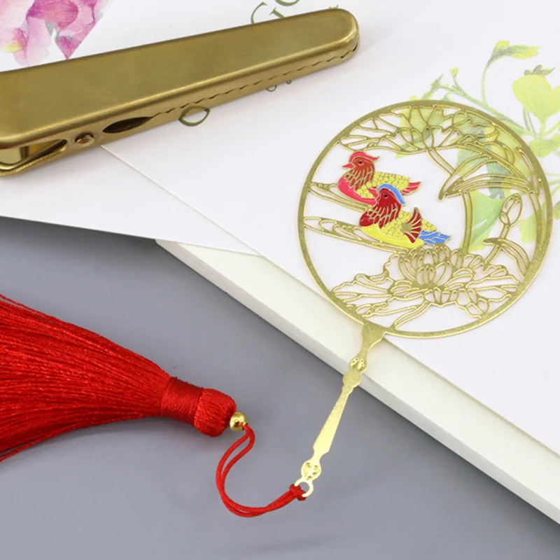 1pc Kawaii Lotus Mandarin Duck Bookmark Student Exquisite Study Office Portable Reading Stationery DIY Metal Decoration Supplies