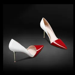 2025 New Four Seasons Customized Shoes Color Blocked Pointed High Heels Shallow Mouth Women's Sandals