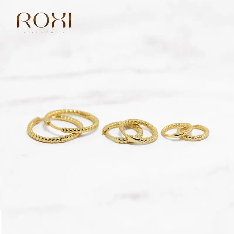 ROXI Career 6/7/8/13mm Round Twist Hoop Earrings for Women Men 925 Sterling Silver Earrings Wedding Jewelry Pendientes Mujer