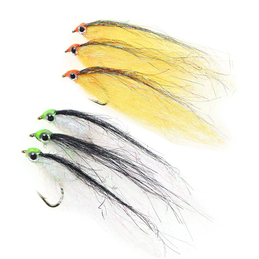 6 piezas # 8 # 10 # 12 señuelos de pesca de fibra sedosa EP Silky Fiber Minnow Fly Ice Dub Baitfish Streamer Fly para trucha, lubina, lucio y salmón