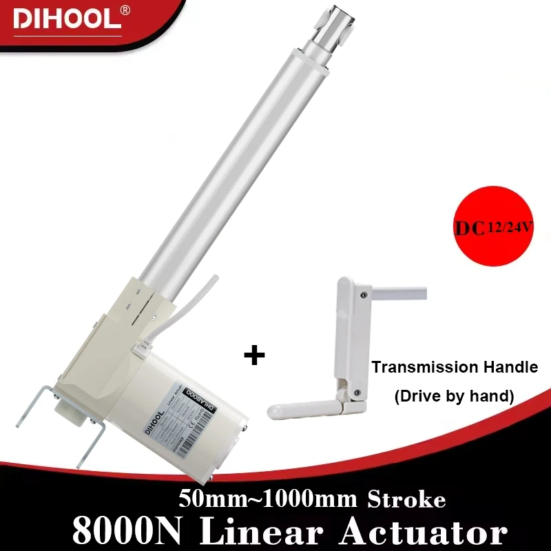 8000N Linearantrieb mit Getriebegriff DC12/24V 80kg~800kg Last 50mm~1000mm Hub 25mm/s Geräuscharm Edelstahl