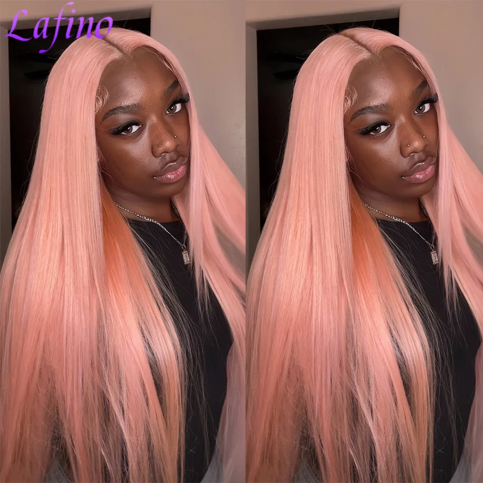 Perruque Lace Frontal Wig naturelle lisse rose clair, 13x6, Hd, 30 pouces, densité 200, 100% colorée, pre-plucked, pour femmes