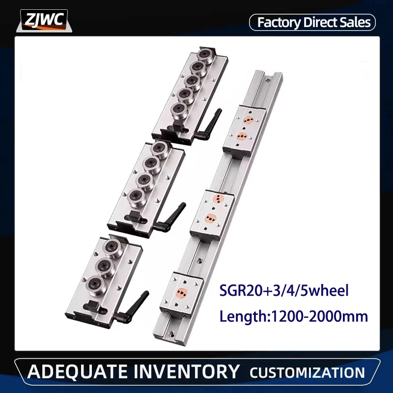 

1pc/2pcs Silver Aluminum Double Axis Roller Linear Guide SGR20 1200-2000mm+SGB20 Block Linear Motion Slider Rail For CNC Part