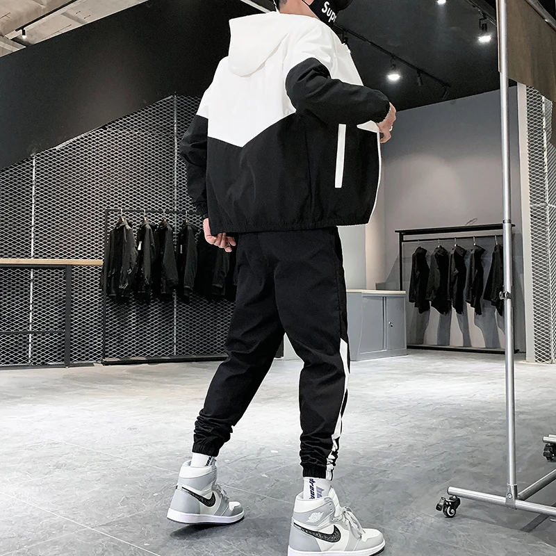 Immagine 4: Tuta da uomo 2026, casual, con cappuccio, giacca e pantaloni, set 2 pezzi, stile hip hop, per corsa e sport.