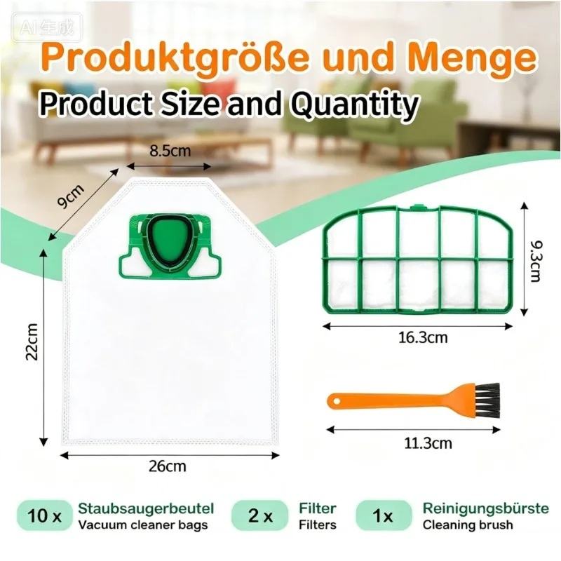 12Pcs Vacuum Cleaner Dust Bags For Vorwerk Kobold VK200 FP200 Vacuum Cleaner Bags 2 HEPA Filters Replacement Parts