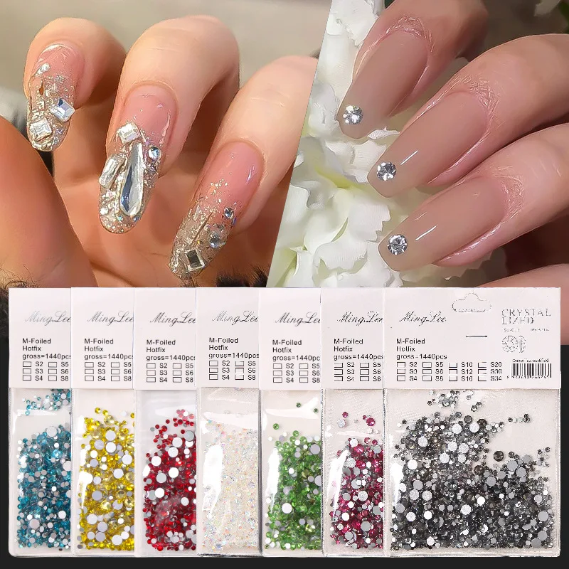 

1440pcs/bag 3D Flat Bottom Mixed Size Dazzling Diamonds Nail Art Decoration in Wheel AB Crystal Flat Back Clear Nail Rhinestone