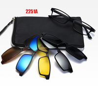 6 In 1 Spectacle Frame Men Women With 5 PCS Clip On Polarized Sunglasses Magnetic Glasses Male Computer Optical 2251