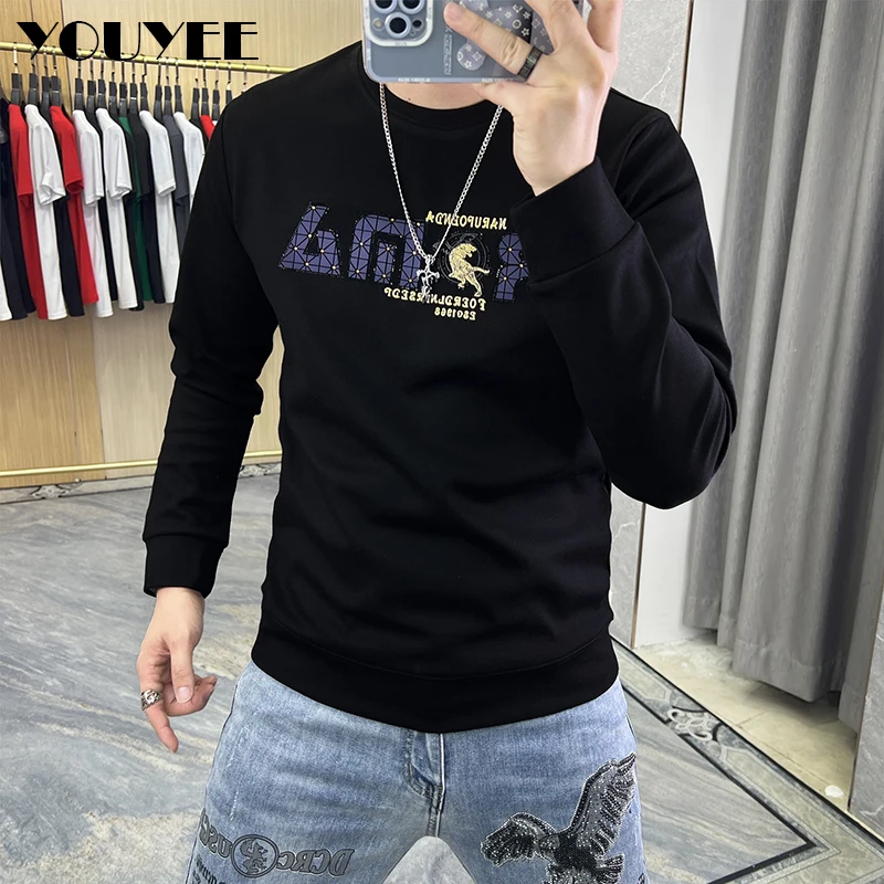 Upscale Men's Hoodies Simple Design Hot Diamonds Male Sweater Autumn Winter New Trend Colorful Tiger Youth Casual Man Clothing