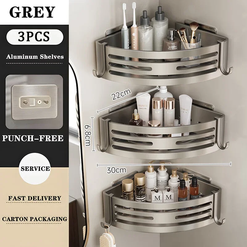1-3PCS Bathroom Bathroom Triangle Shelf Space Aluminium Wall Corner Wall Mounted No Hole Light Luxury Toilet Storage Shelf